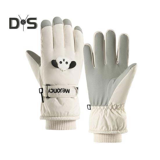 

Детские лыжные перчатки, зимние термоперчатки для снега, ветрозащитные бархатные теплые перчатки для сенсорного экрана, для холодной погоды, катания на сноуборде, катания на санях белый