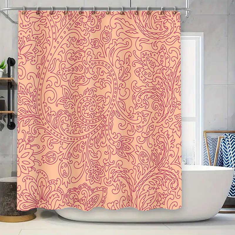 

Pink Paisley Shower Curtain With White Bathroom Decor, Rustic Bathtub Decorative Liner For Home, 72X84 Inches Hanging Kit Orange W60H190(CM)-1 Pcs