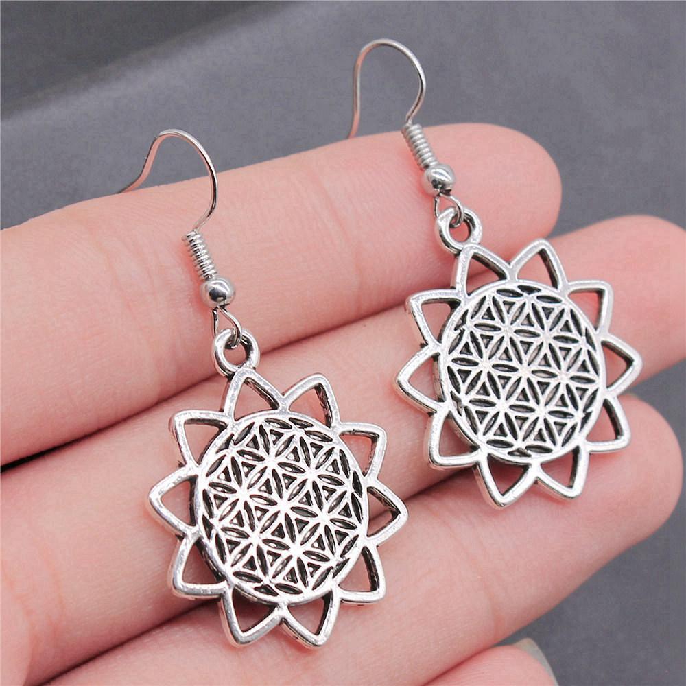 Hängeohrring Pflanze Blume des Lebens Minimalistischer Schmuck Komponenten Ohrringgröße 18x19mm QE020