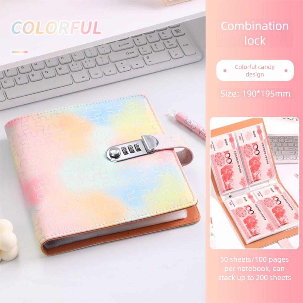PU Money Collection Book With Password Lock Savings Binder Gifts Savings Challenges Book  Children