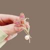 Women Brooch Rhinestone Inlay Imitation Pearl Decor Sparkling Tulip Design Lapel Pin Non-Slip Buckle Scarf Badge Clothing Bags Accessories
