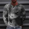 2023 Autumn Plus Size O-Neck Long Sleeve T-shirt Men's Clothing Men's T-shirt 3D Animal Print Top Casual Street Vintage T-shirt