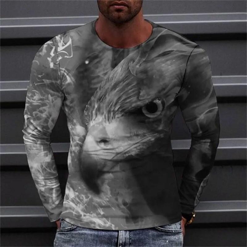 2023 Autumn Plus Size O-Neck Long Sleeve T-shirt Men's Clothing Men's T-shirt 3D Animal Print Top Casual Street Vintage T-shirt