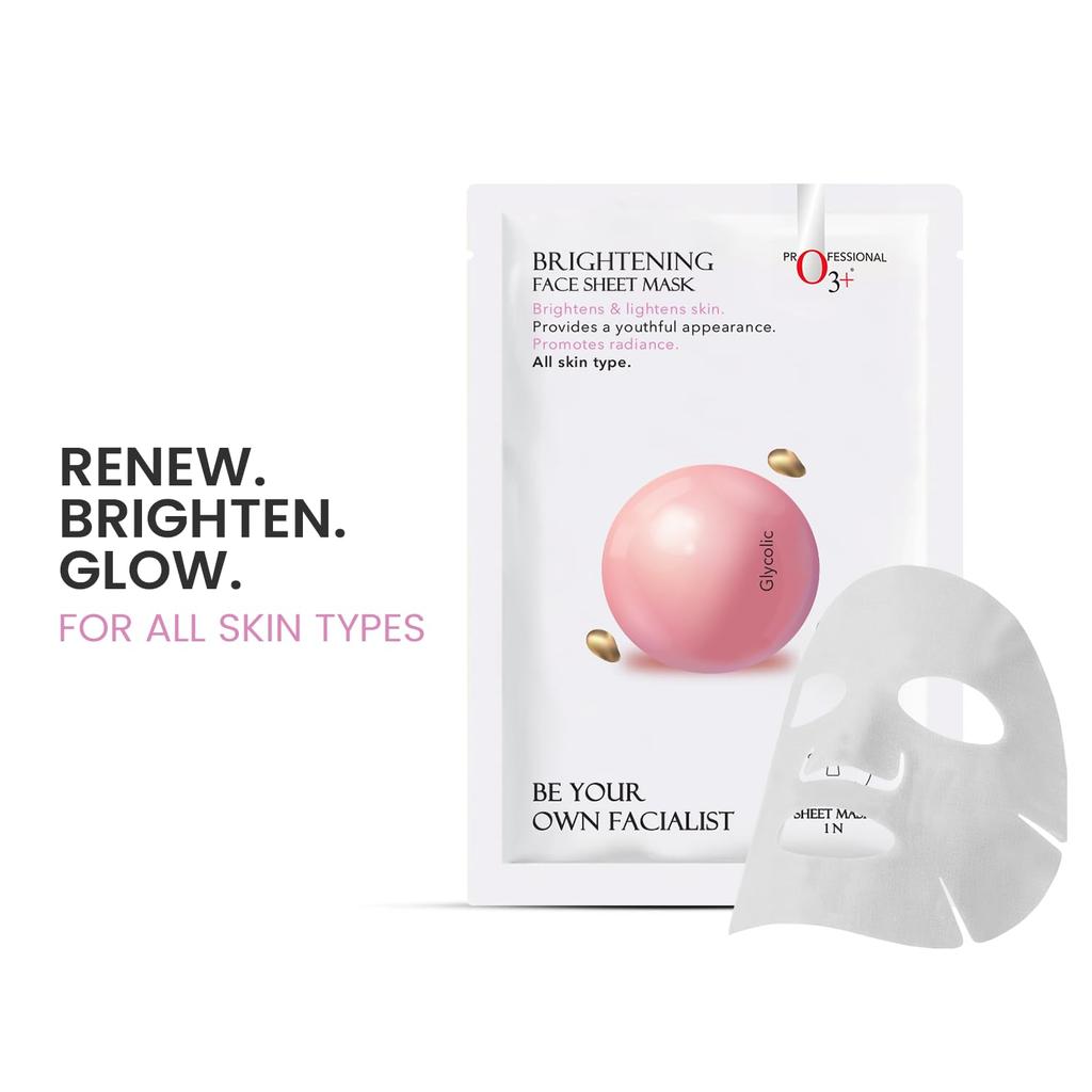 O3+ Facialist Brightening Face Sheet Mask 30g Pack of 1 for Radiant Skin Tone and Instant Glow