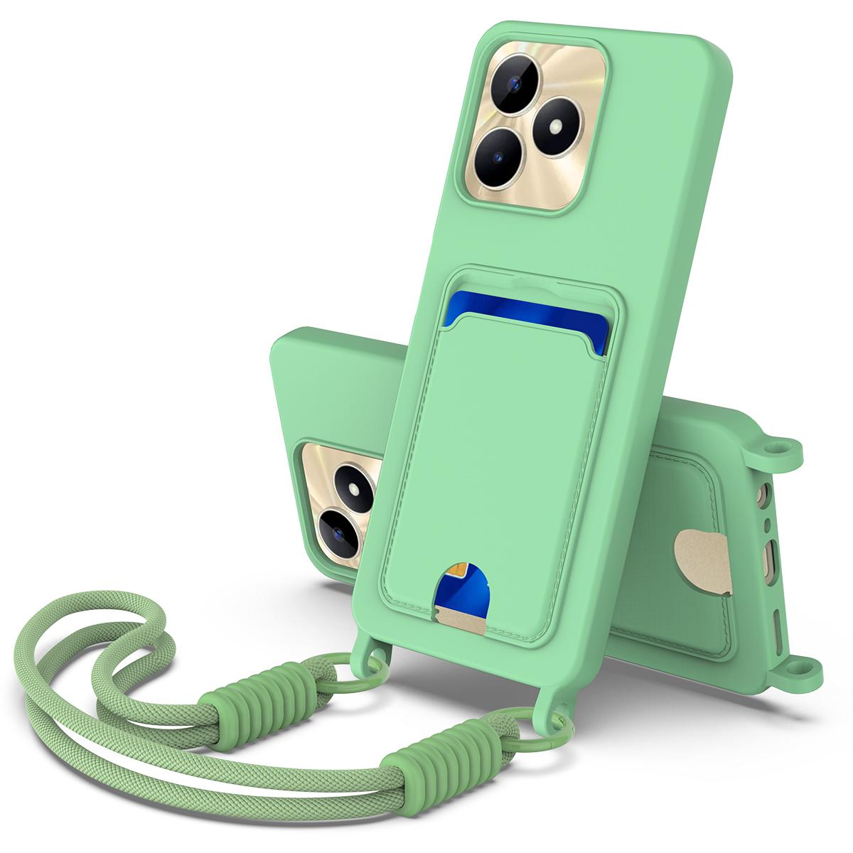 

Liquid Silicone Case For Realme Narzo N53 4G/C53 (Global)/(India)/C51/Note 50 4G Card Holder Phone Back Cover with Short Strap Green