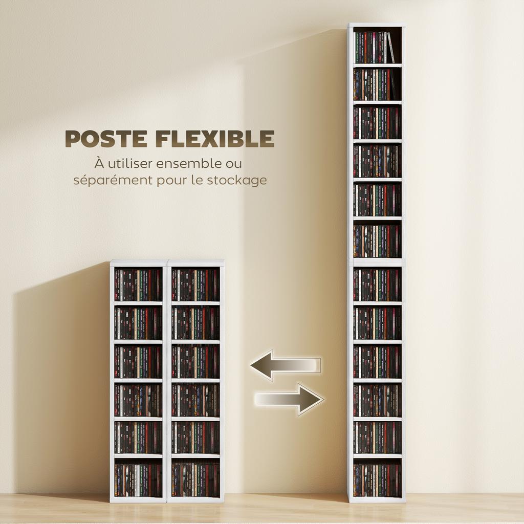 CD/DVD Storage Column Shelves, Set of 2, 12 Compartments, 204 CDs, 21 x 22.5 x 88.5 cm, White