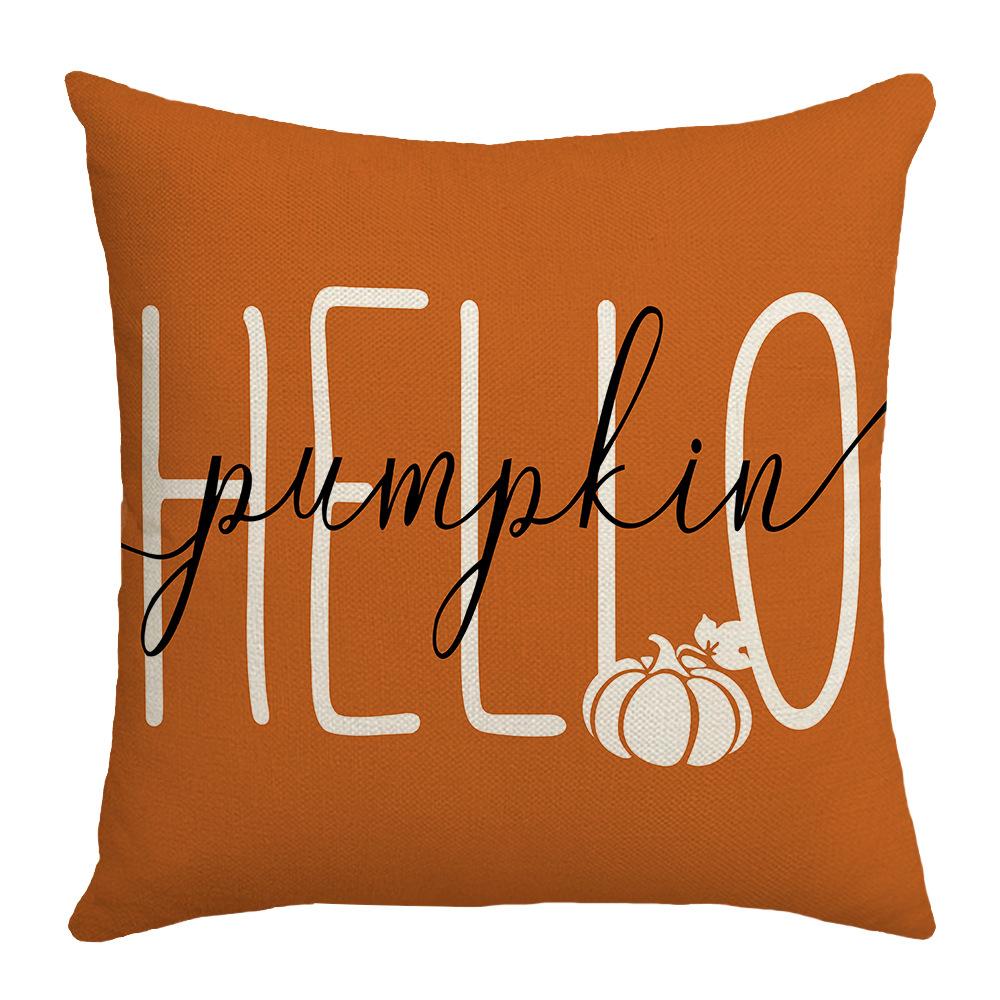 

New Pillow Autumn Pumpkin Text Orange Linen Print Thanksgiving Home Sofa Pillow Cover 45 * 45Cm (excluding pillow core)