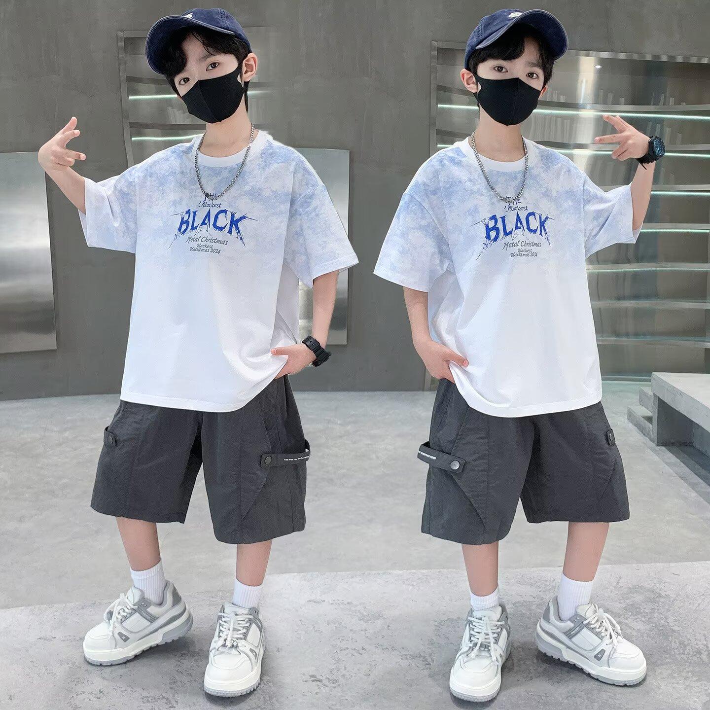 

Summer Boys Cotton Suit Japan High Street Fashion Kids Printed T-shirts Shorts 2 Piece Set High Quality Children s Set 120