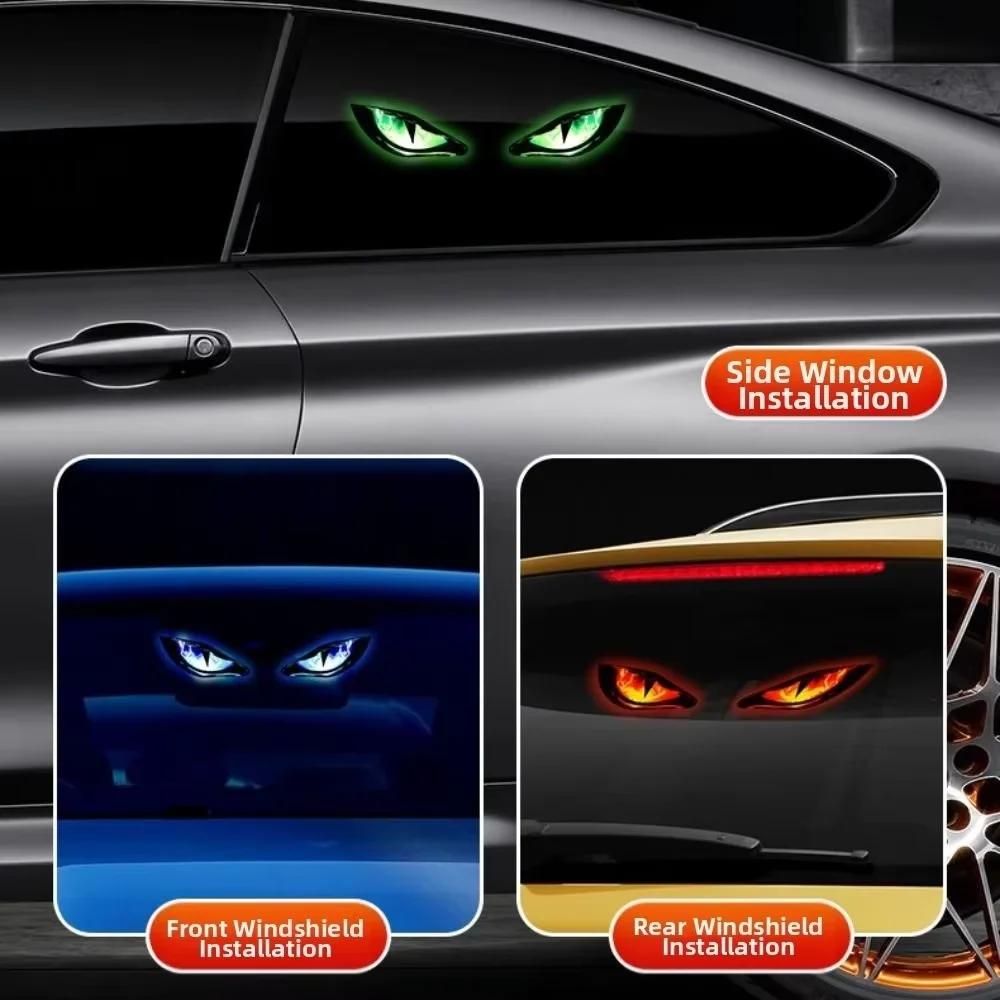 Solar Powered Demon Eye Car Rear Window LED Light, 4 Lighting Modes Breathing Flash, Wireless Suction Cup Car Decor Light Universal for All Vehicles