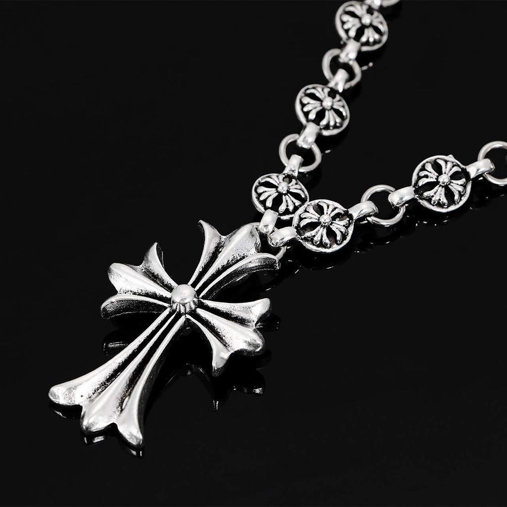 ZIYMU Gothic Rosenkranz Kreuz Halskette mit Kugel für Männer und Kette, 50cm, Frauen, p-023