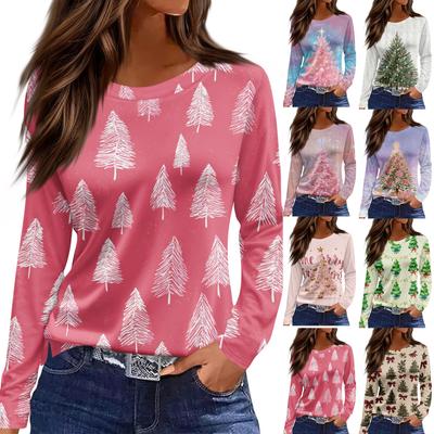 Damen Täglich Lässig Langärmlig Bedruckt O-Ausschnitt Oberteil