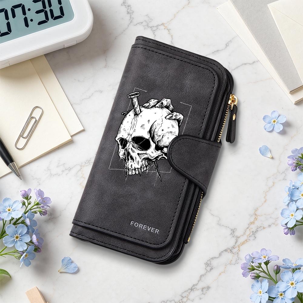 Gothic Skull Printed Long Wallet Forever Dark Style Daily Use Portable Purse