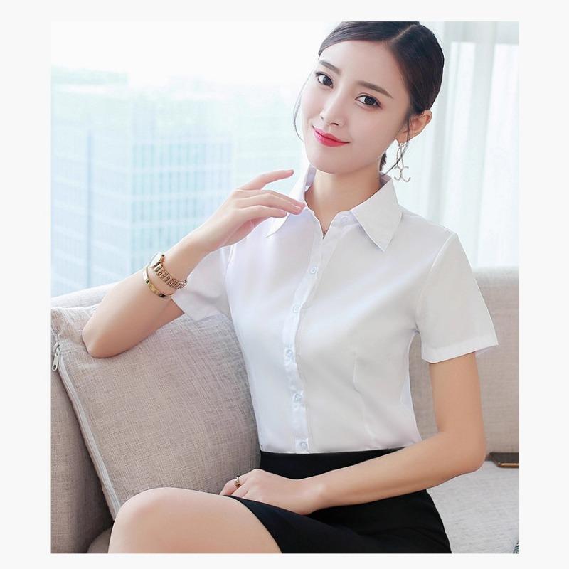 Women Casual Short Sleeve Solid Color Office Work Blouse Shirt S белый