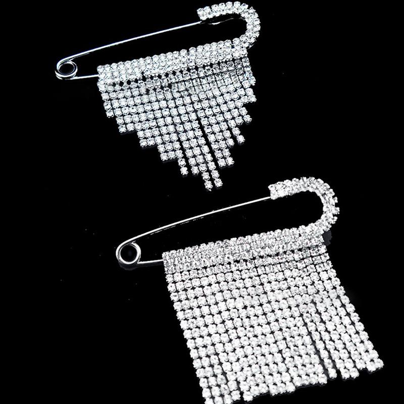 Rhinestone Tassel Brooch For Women Elegant Lapel Pin For Sweater And Suit Unisex Jewelry For Party Accessory