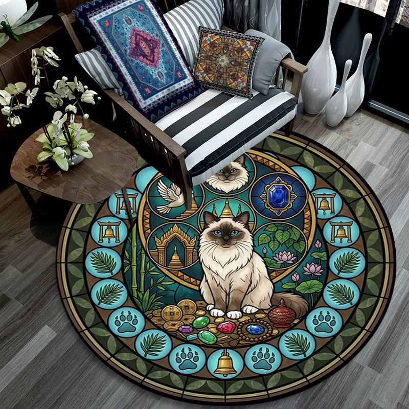 Feline Mandala Round Area Rug Under Office Chairs Bedroom Living Room Home Decor