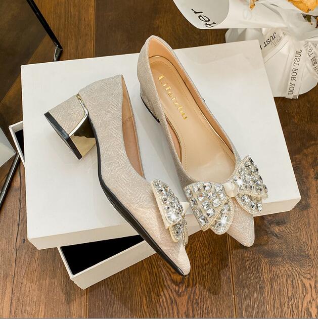Designer Woman Shoes Crystal Pumps Low Heeled Party Bride Wedding Shoes Female Sequin Loafers Ladies Dress High Heels
