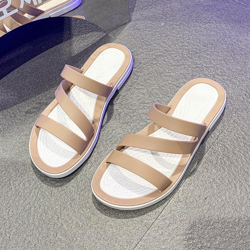 French Style Fashion Thick Sole Slide Sandals for Women Pu Leather Trendy Summer Beach Slippers Girls Strap Sandals Match Skirts