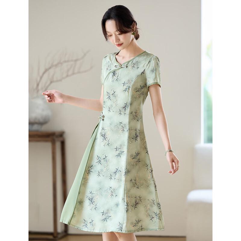 ORIGIN New Chinese Style Printed U-neck Mid-length Dress M
