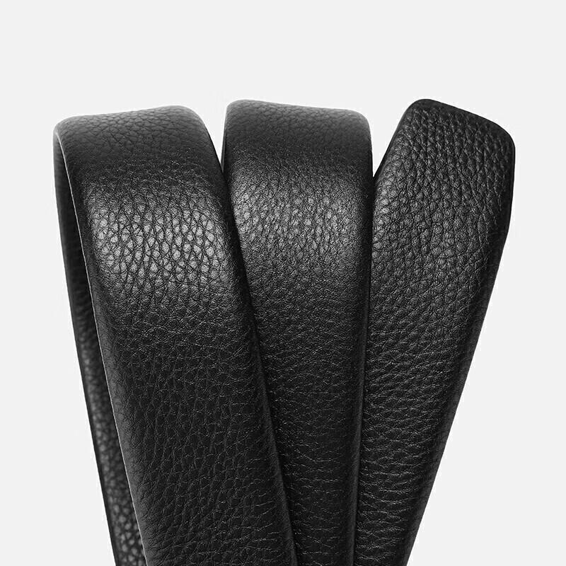 WILLIAMPOLO Men's Leather Belt with Automatic Buckle, Casual Waistband, Top-Grain Cowhide, Gold Color