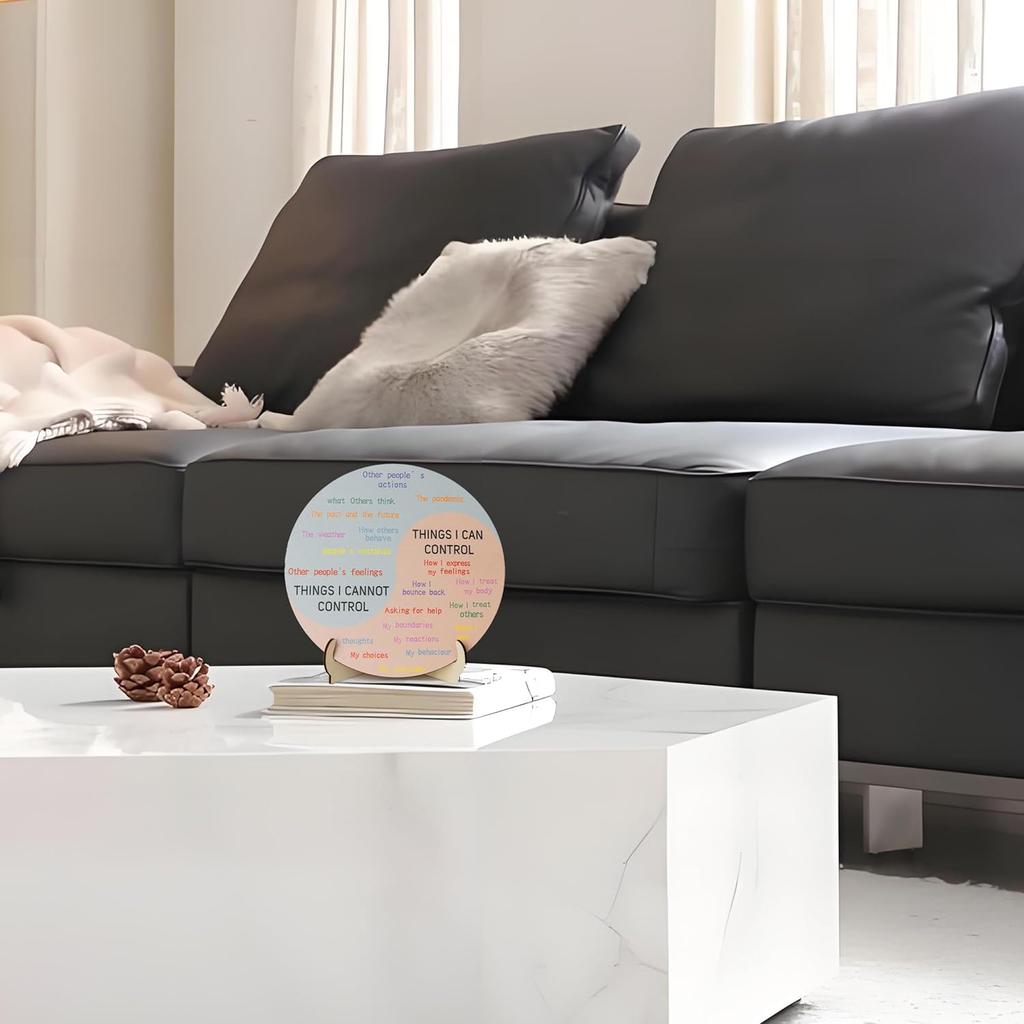 10.6IN Feelings Wheel Therapy Tabletop Decor, Wooden Double-Sided Mental Health Mood Chart with Stance As a Gift for Consulting Therapists, Social