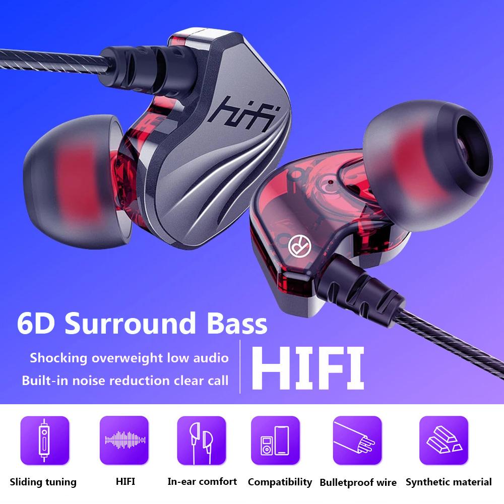 In Ear Headphones Wired Sports Headphones 6D Surround Bass Waterproof Sports Headphones Gaming Headphones Compatible