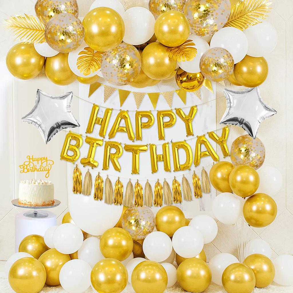 EXGOX 90 Pieces Balloon Set Gold Balloons for Birthday Celebration Party Decorations Wedding Graduation Opening Anniversary Coming of Age 10-inch