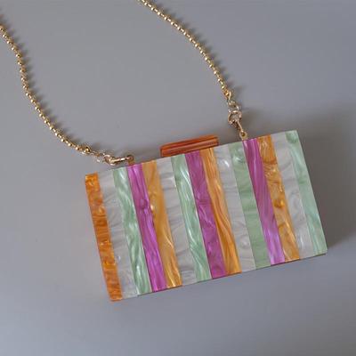 Fashion New Acrylic Women Box Clutch Luxury Colorful Patchwork Party Striped Handbag Woman Cute Casual Wedding Evening Bag