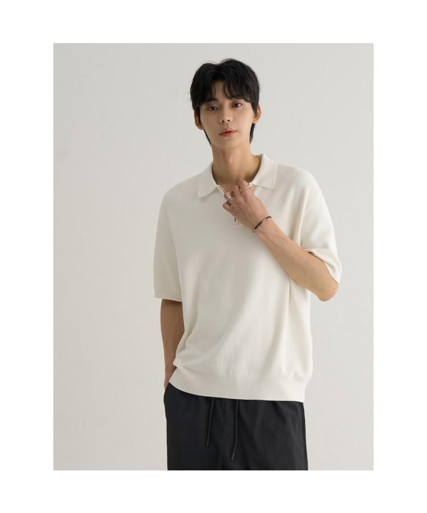 8SECONDS Formal Half-Zip Collared Neck Short Sleeve Knit Ivory