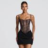 European Style Lace Patchwork Bodycon Dress - Strappy, Waist-Cinched Skirt