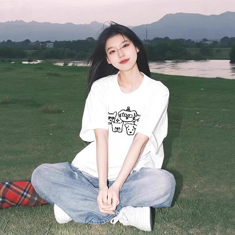 Large Size Cotton Gray Short-sleeved T-shirt Women's New Summer Loose Half-sleeved T-shirt Design Casual Crew Neck Top