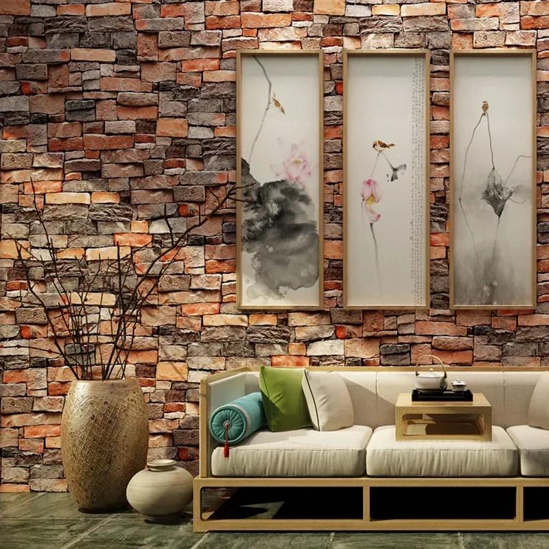 Retro Brick Self-Adhesive Wall Cover Bar Restaurant Living Room Ornament Background Wall Self-Adhesive Paper Wall Cover X