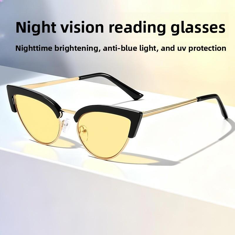 Men Women New Retro Cat's Eye Night Vision Presbyopia Glasses High Definition Anti-Blue Light Eye Protection Reading Glasses