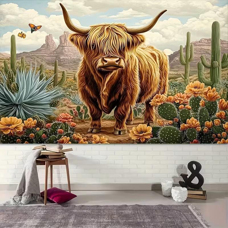 2D Flat Printing Cactus Floral Desert Backdrop for Country and Western Photoshoot
