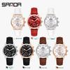 Sanda Women's Trendy Korean Style Casual Watch with Small Seconds, Inlaid Diamonds, and Waterproof Leather Strap