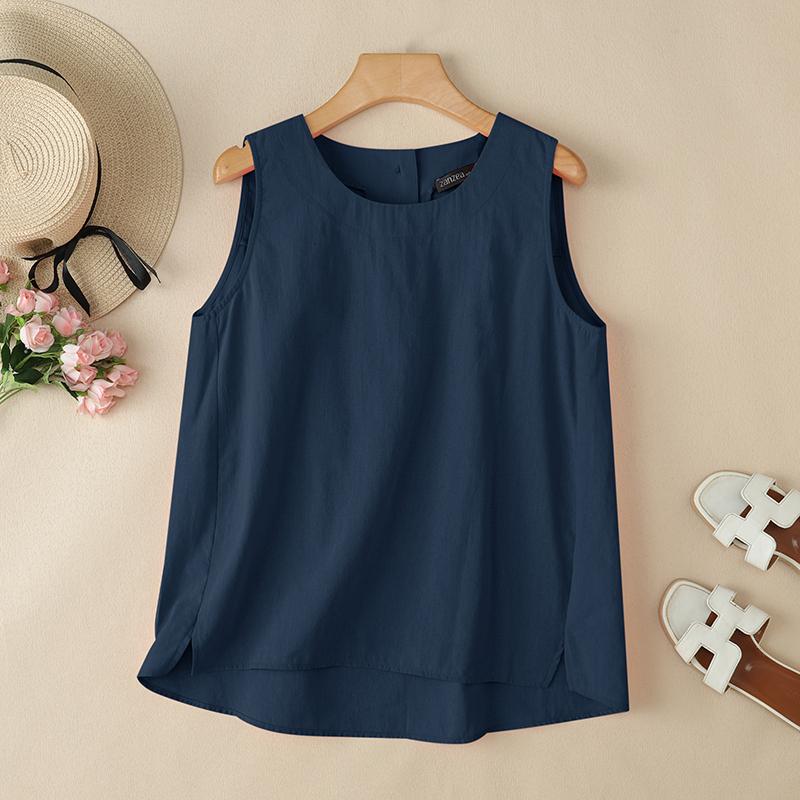 ZANZEA Women Summer Casual Round Neck Loose Sleeveless Tank Tops