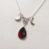 Gothic Sliver Color Triple Moon Goddess Black Glass Crystal Water Drop Pendant Necklace for Women Hallowmas Amulet Jewelry Gifts