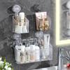 PET Suction Cup No-Drill Wall Mount Bathroom Storage Rack for Cosmetics