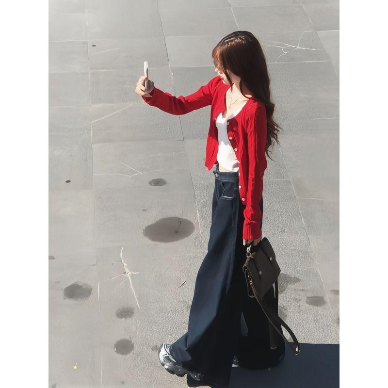 

Красный Вязаный Свитер-Пальто Корейский Свитер Red S [Suggested 37.50 kg-45.00 kg]]