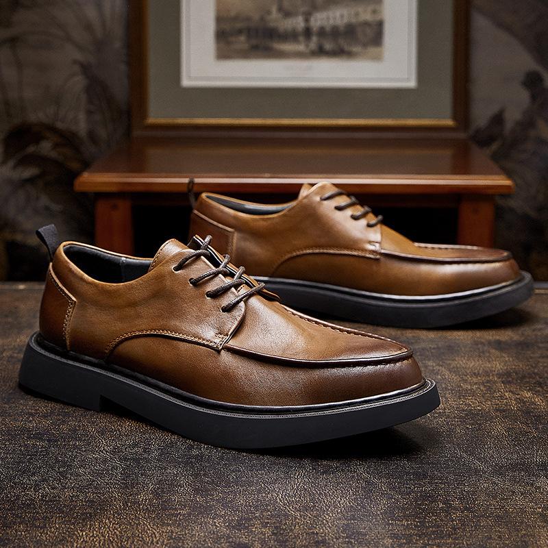 Spring And Summer Casual Leather Shoes Leather Lace-Up Soft Leather Soft Sole Men'S Shoes First Layer Cowhide British