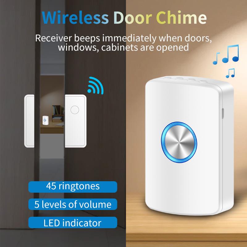 Wireless Doorbell & Magnet Alarm with 1000Ft Range and 5 Adjustable Volumes 1 Contact Sensor + 1 Receiver, White