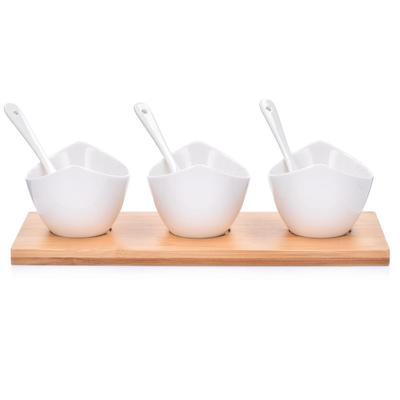 Porcelain Bowls with Sauce Tray, Bamboo, DUKA