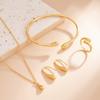 Salircon 4Pcs Trendy Gold Color Water Drop Necklace Earring Ring Bracelet Set Women Luxury Elegant Jewelry Party Wedding Gifts