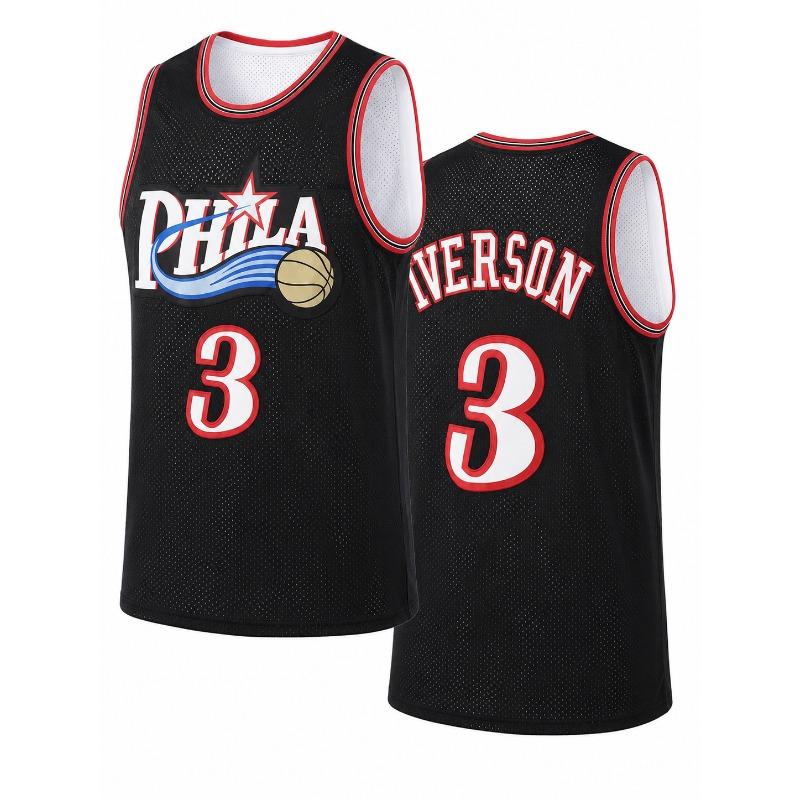Fashion Retro Iverson 3 PHILA Split Jersey Black & Red Two-Tone Print Sports Uniform Casual 3d Printed Vest Kids and Men Women