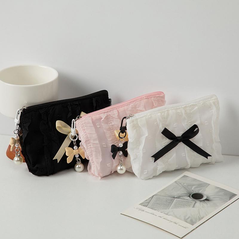 Urocza Damska Mini Torebka na Makijaż Koreański Koronkowy Kok Płócienna Portmonetka Mała Saszetka Torebka Kawaii Damska Torba na Kosmetyki z Zamkiem
