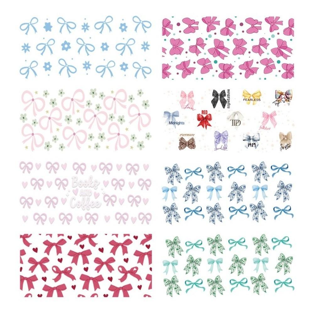 New Waterproof UV DTF Transfer Sticker Clear Smooth Pink Bow Decals DIY Wrap Stickers For 16Oz Glass Cup