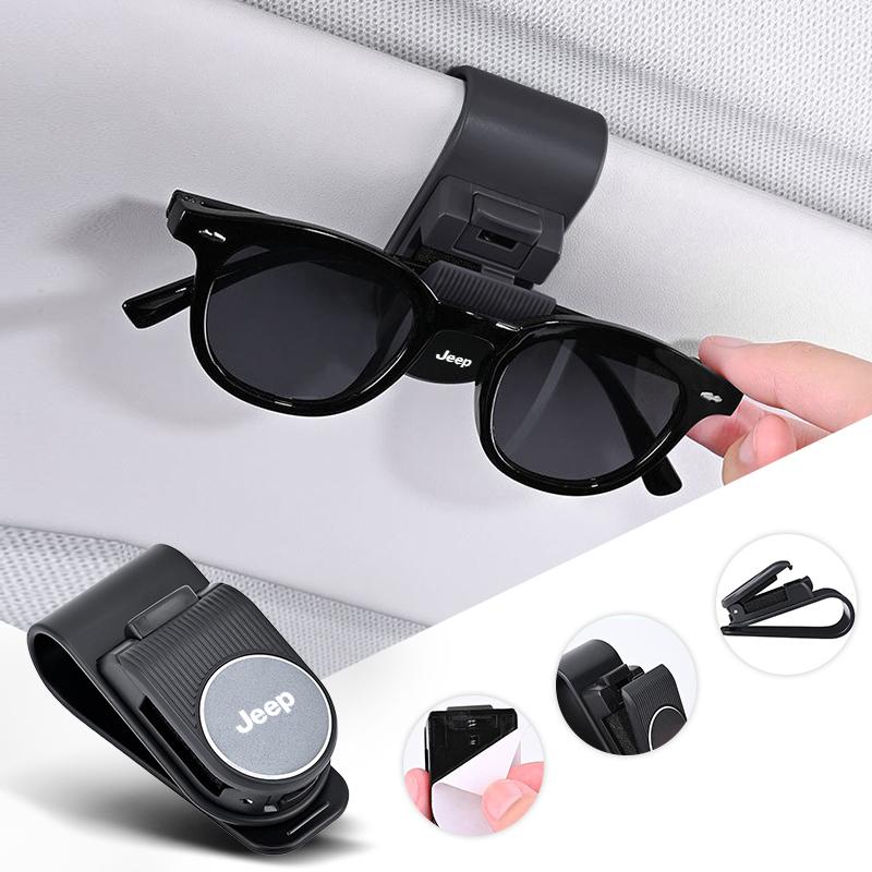 Car Holder Multi-functional Storage Sunshade Glasses Clip For Jeep Renegade Compass Grand Cherokee Wrangler Gladiator Keychain ALZ1