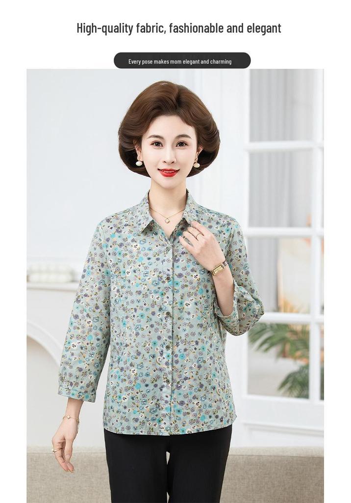 2026 Pure Cotton Loose Mid-Sleeve Shirt for Middle-Aged & Elderly Women