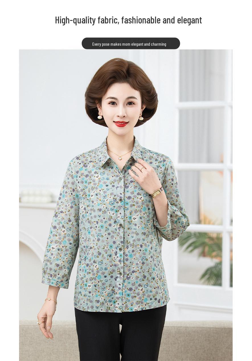 

2026 Pure Cotton Loose Mid-Sleeve Shirt for Middle-Aged & Elderly Women XXXL (130-145 pounds) зелёный