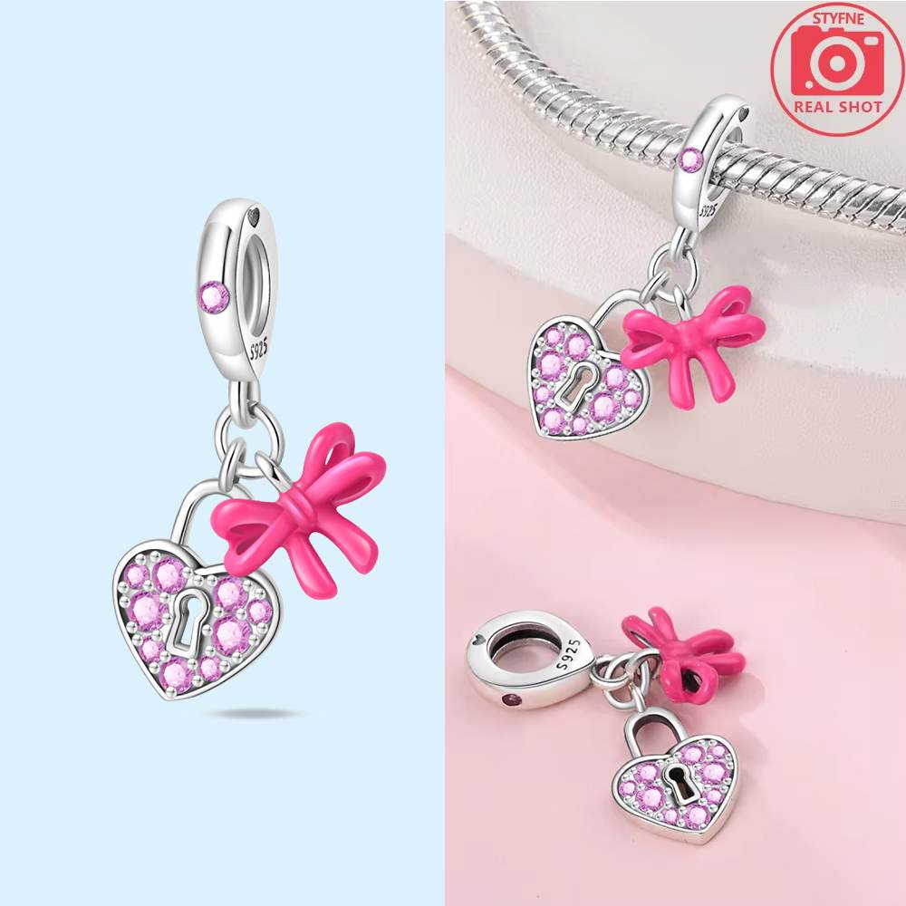 Pink Heart Lock Key Bead Charm Copper For Charms Copperoriginal Bracelet For Jewelry Making