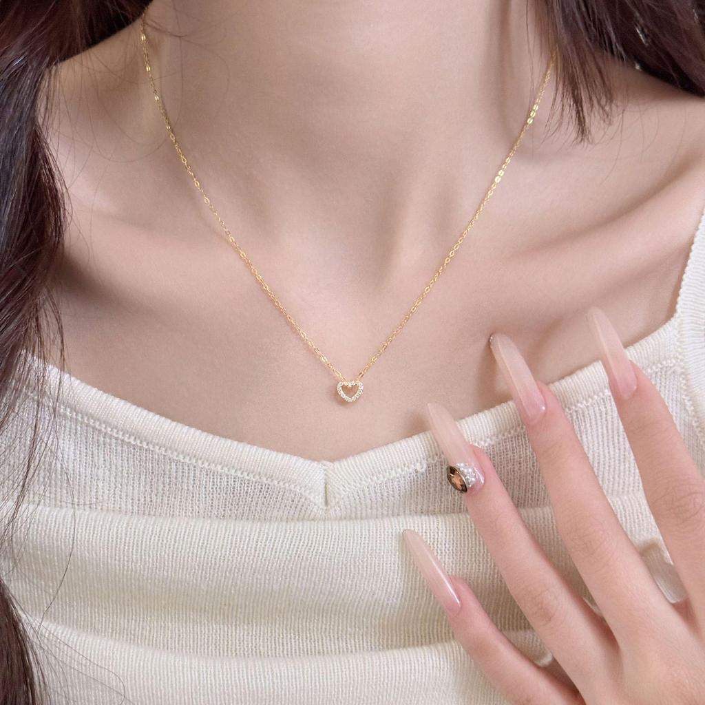 18K Gold & S925 Sterling Silver Heart Pendant Necklace for Women - Elegant & Versatile Clavicle Chain